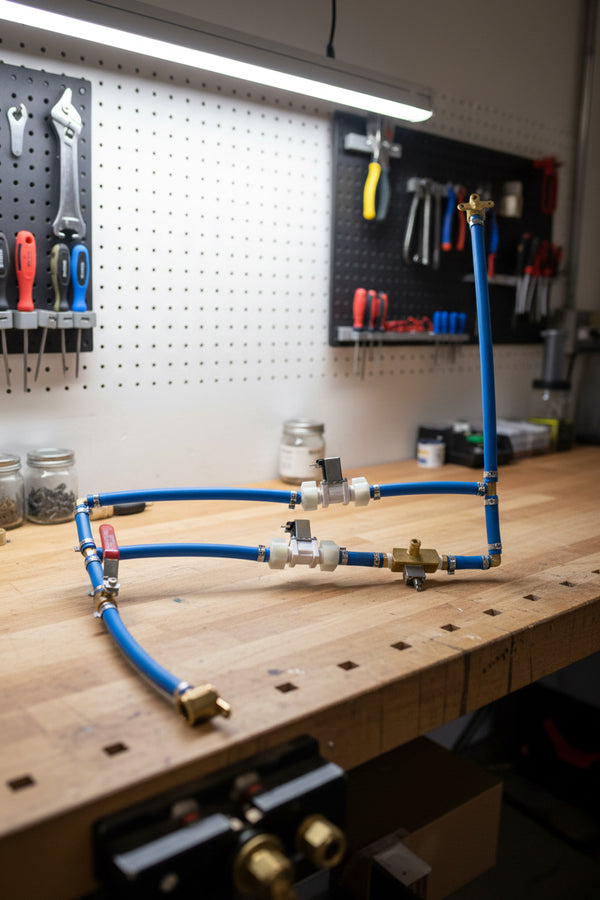 extractomat, mat washer, plumbing harness includes solenoid valves, mixing valve, ball valve